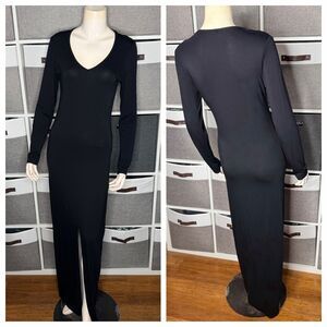 American Twist Long Sleeve V Neck Front Slit Maxi Dress Size Large